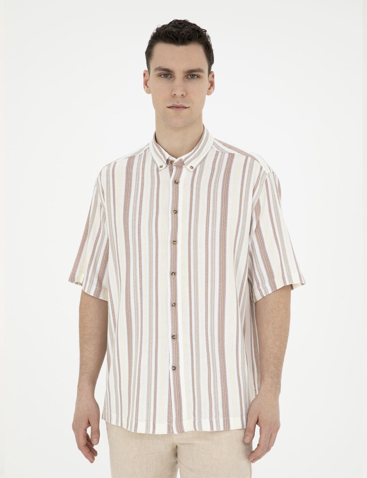 Kahverengi Oversize Kısa Kollu Gömlek - 50285540025