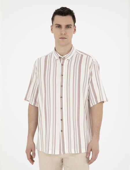 Kahverengi Oversize Kısa Kollu Gömlek - 50285540025