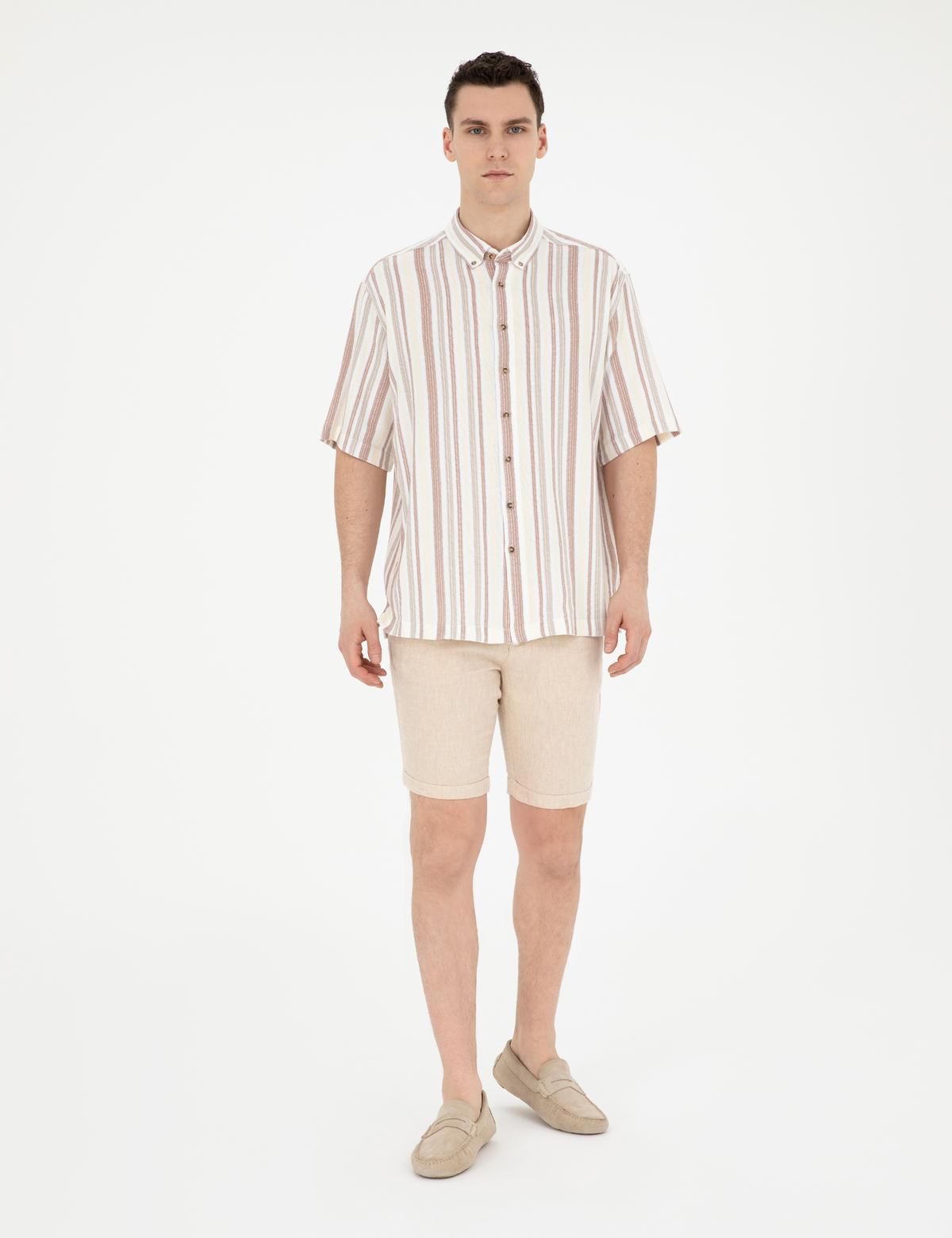 Kahverengi Oversize Kısa Kollu Gömlek - 50285540025