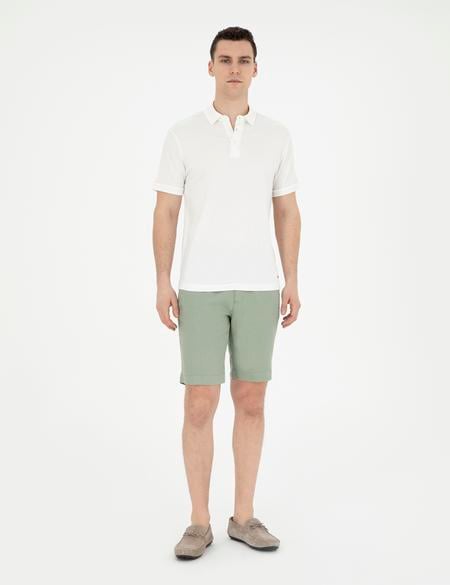 Yeşil Slim Fit %100 Keten Beli Lastikli Bağcıklı Dokuma Şort - 50285713021