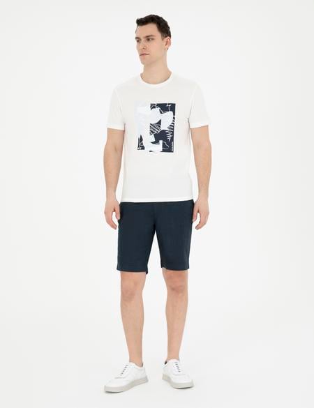 Lacivert Slim Fit %100 Keten Beli Lastikli Bağcıklı Dokuma Şort - 50285713052