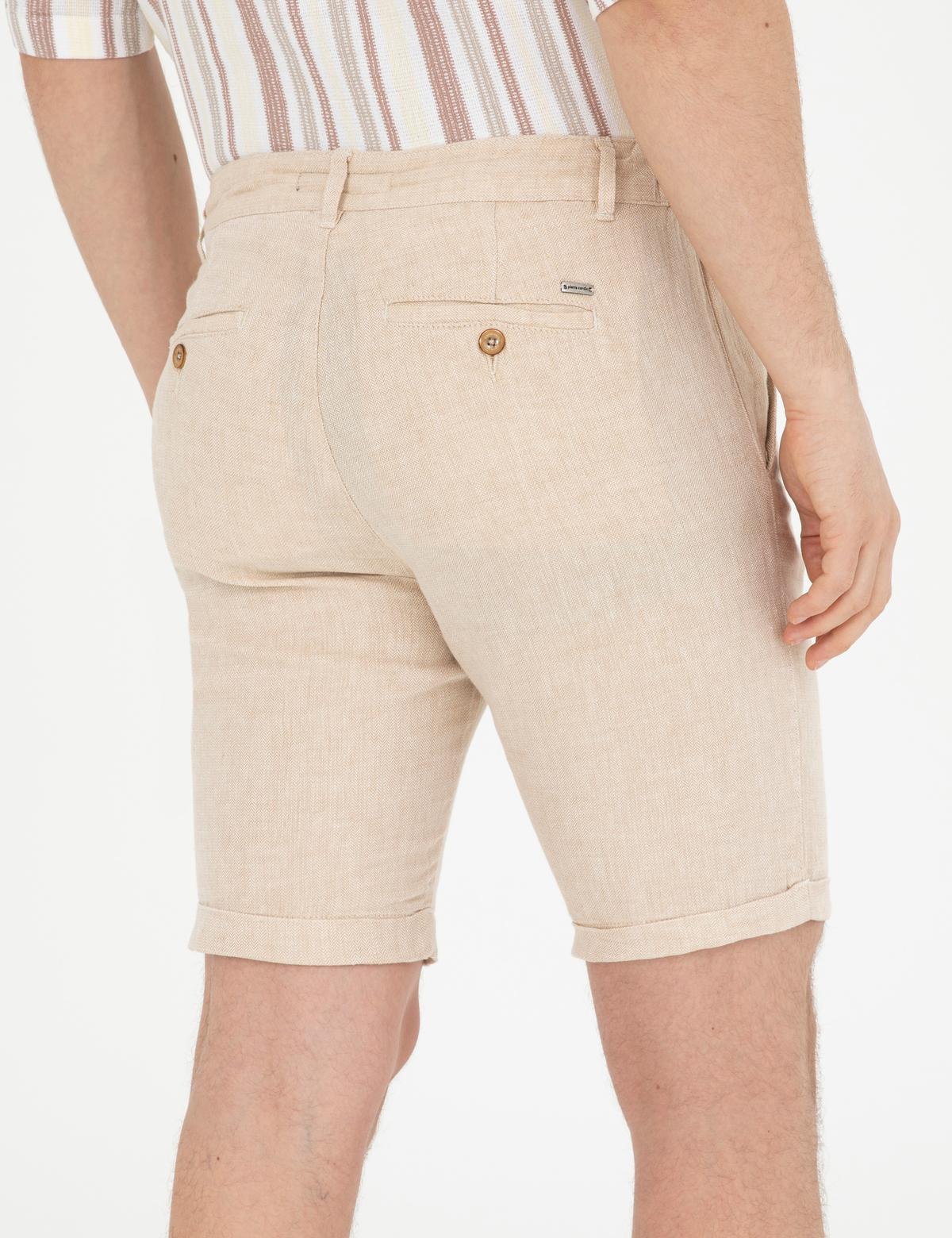 Kahverengi Slim Fit Keten Karışımlı Dokuma Şort - 50288507011