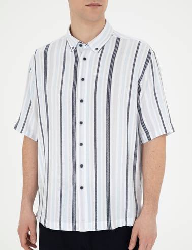 Lacivert Oversize Kısa Kollu Gömlek