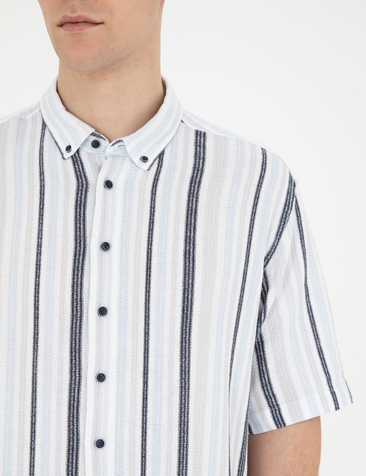 Lacivert Oversize Kısa Kollu Gömlek - 50285540005