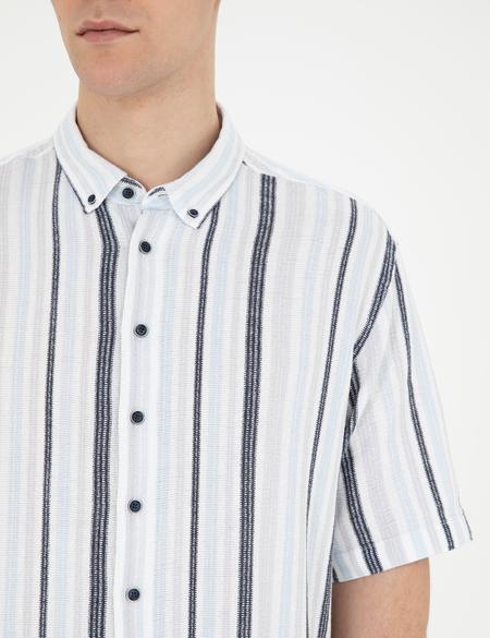 Lacivert Oversize Kısa Kollu Gömlek - 50285540005