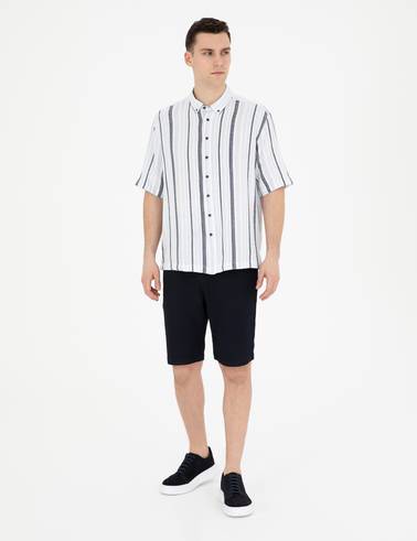 Lacivert Oversize Kısa Kollu Gömlek