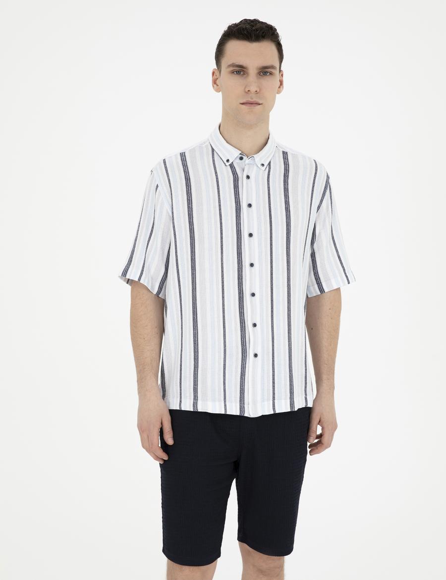 Lacivert Oversize Kısa Kollu Gömlek