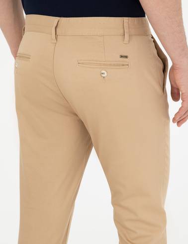 Camel Armürlü Slim Fit Kanvas Pantolon
