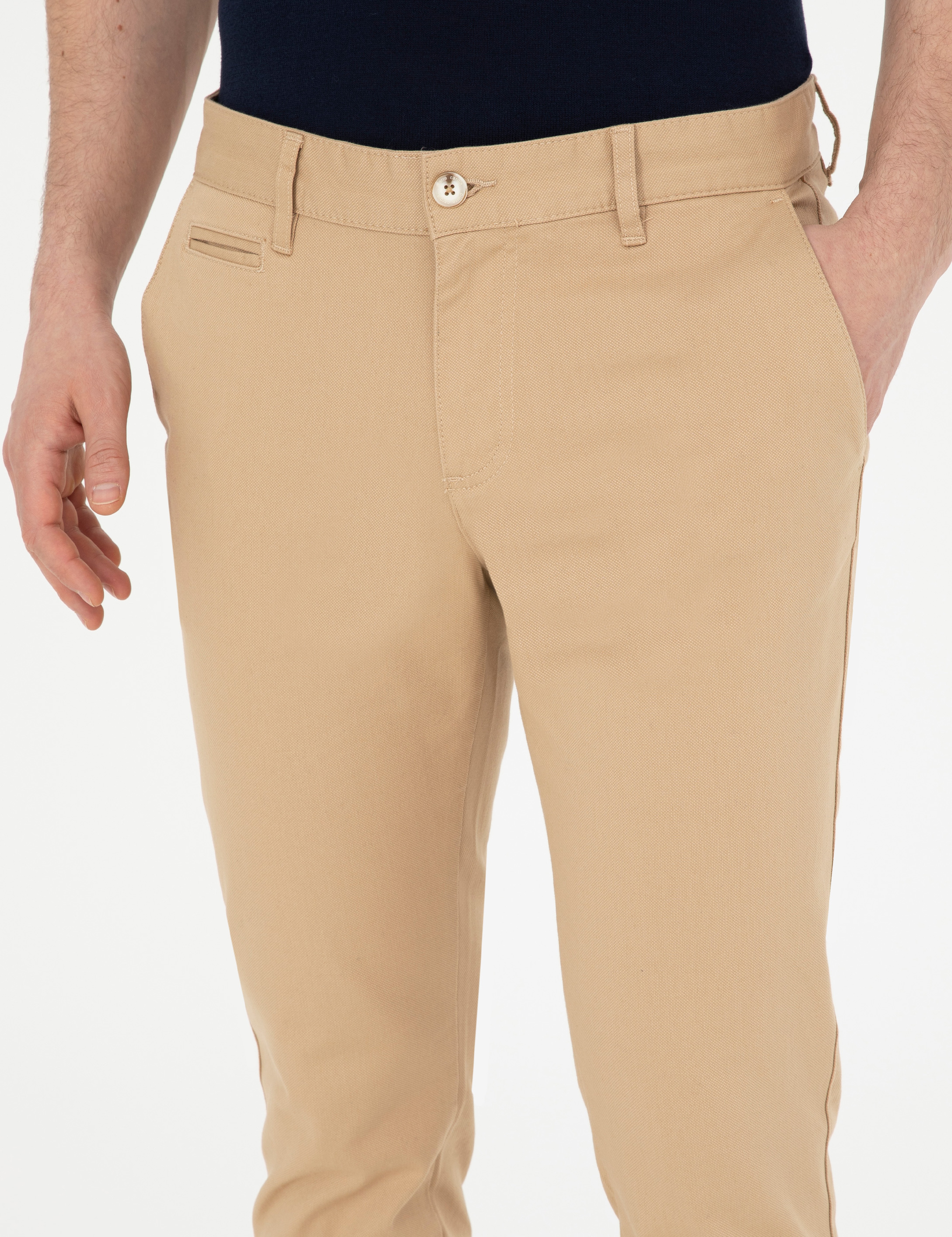 Camel Armürlü Slim Fit Kanvas Pantolon - Image 6
