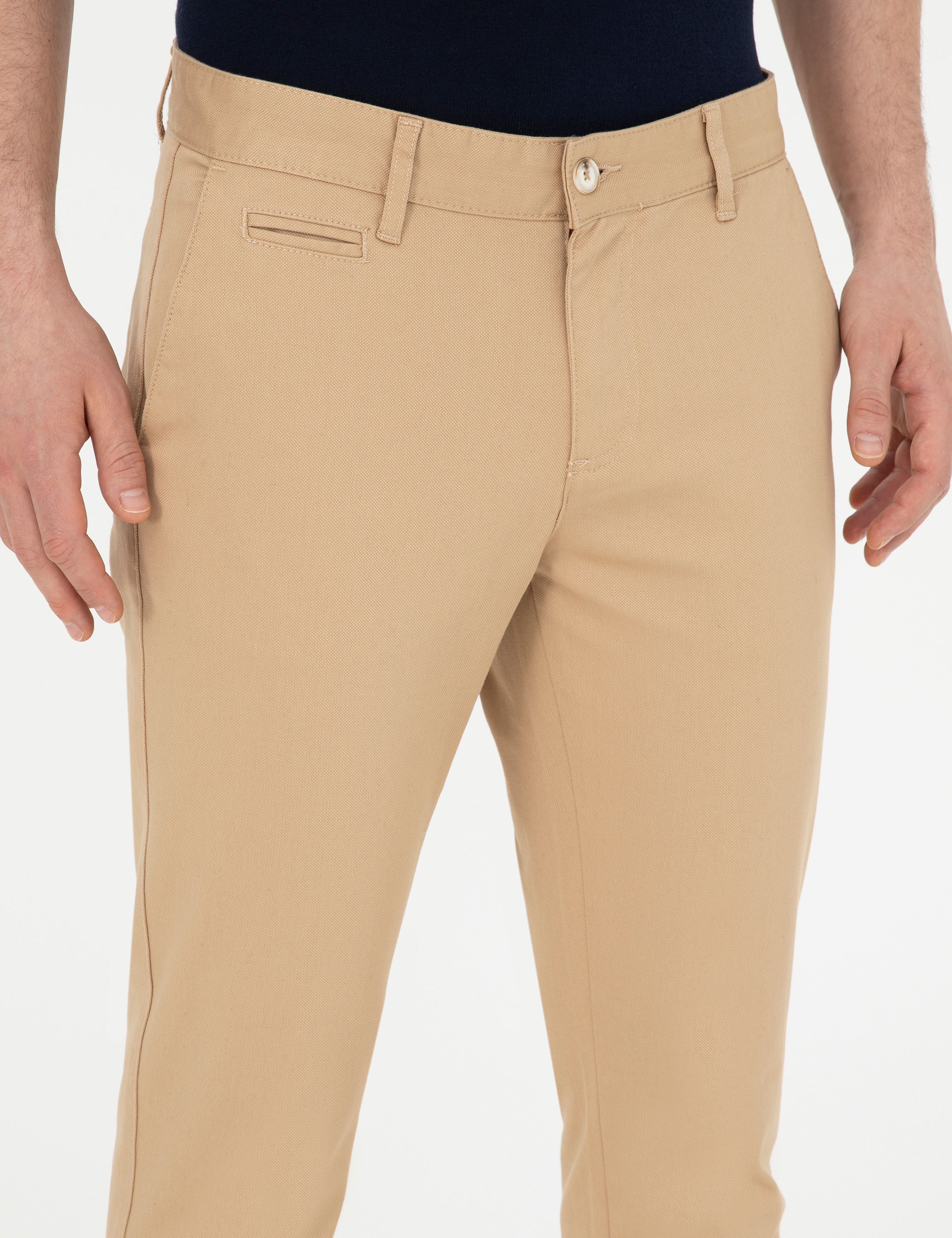 Camel Armürlü Slim Fit Kanvas Pantolon