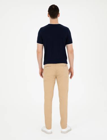 Camel Armürlü Slim Fit Kanvas Pantolon