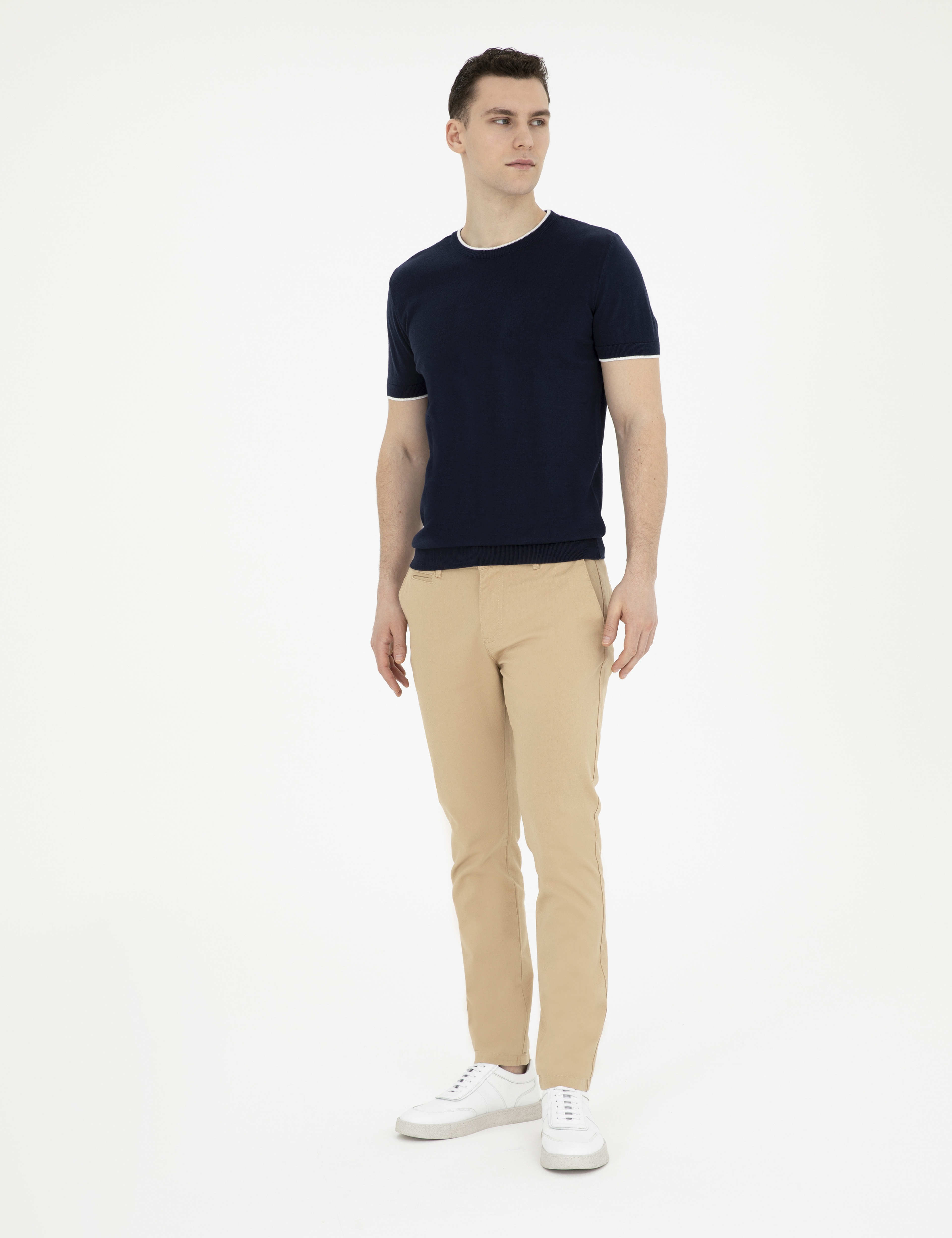 Camel Armürlü Slim Fit Kanvas Pantolon