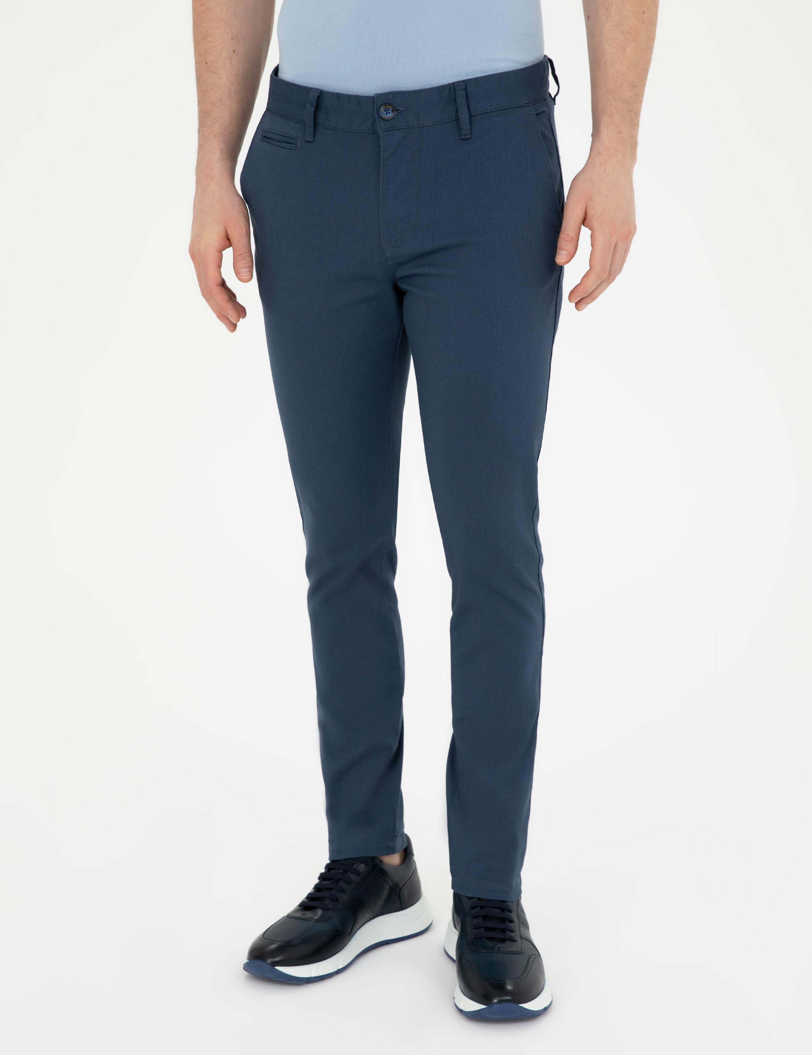 İndigo Armürlü Slim Fit Kanvas Pantolon