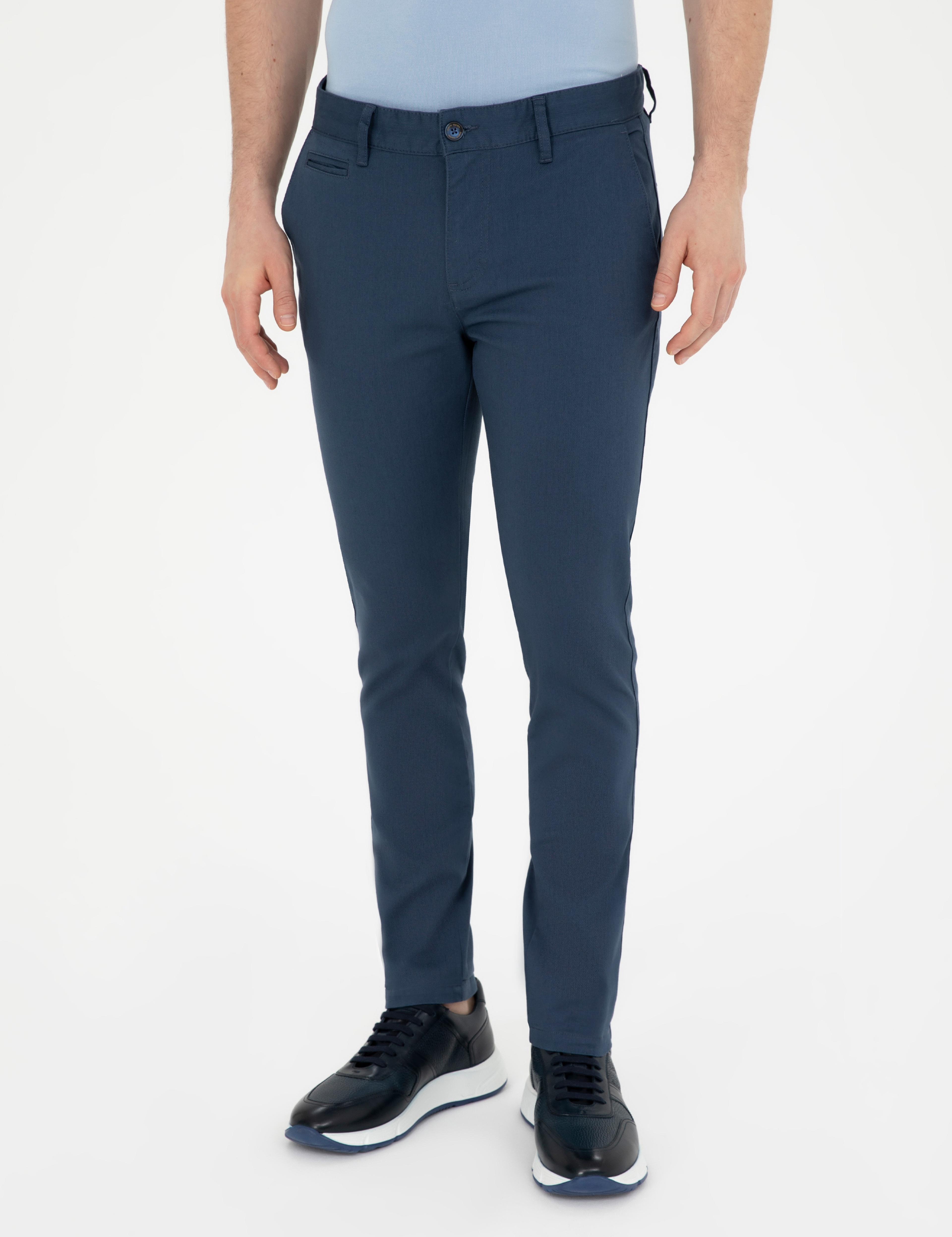 İndigo Armürlü Slim Fit Kanvas Pantolon - Image 2