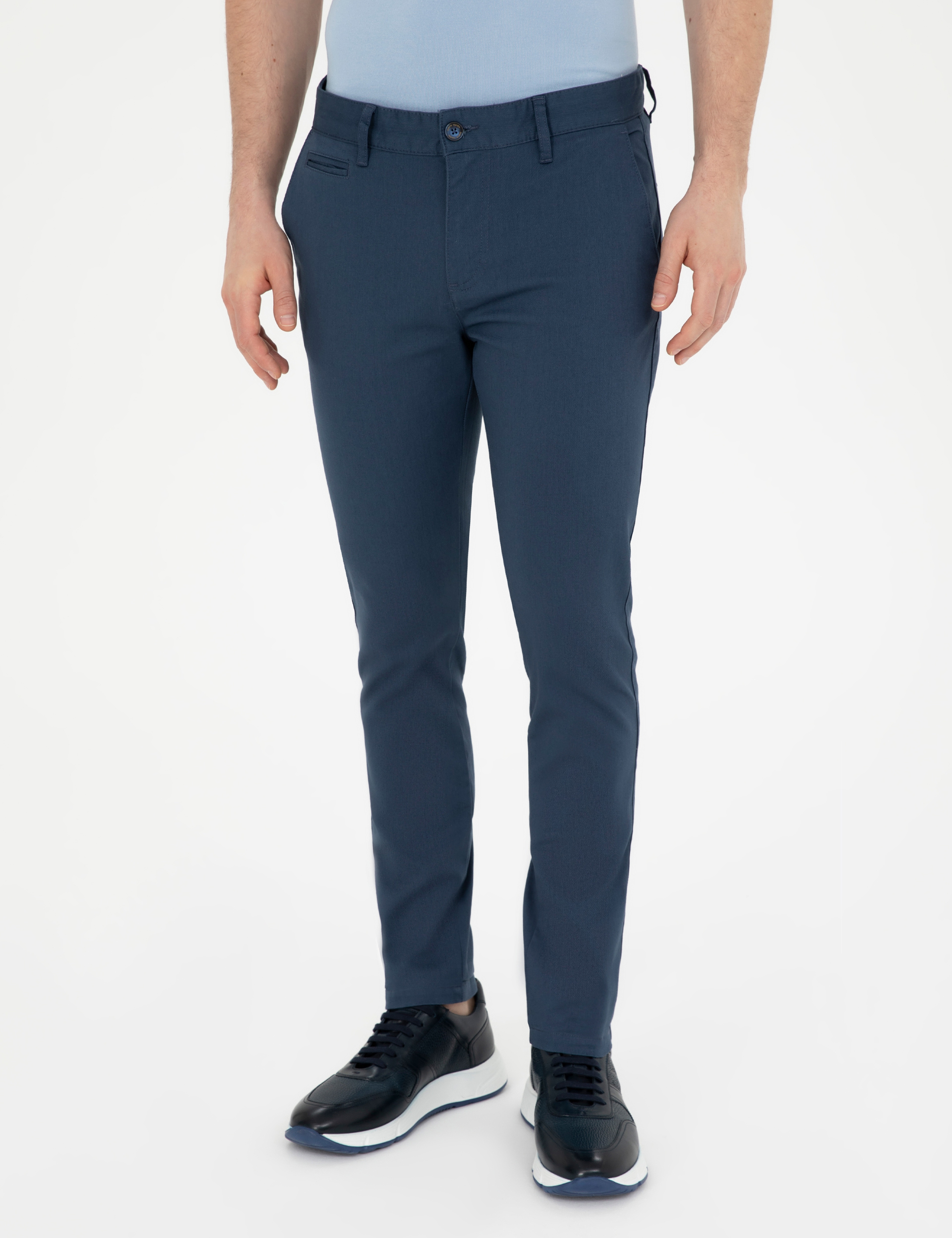 İndigo Armürlü Slim Fit Kanvas Pantolon