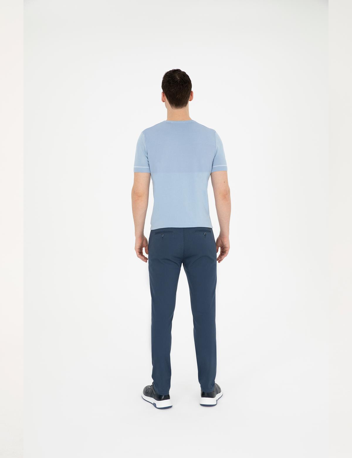 İndigo Armürlü Slim Fit Kanvas Pantolon - 50291545083