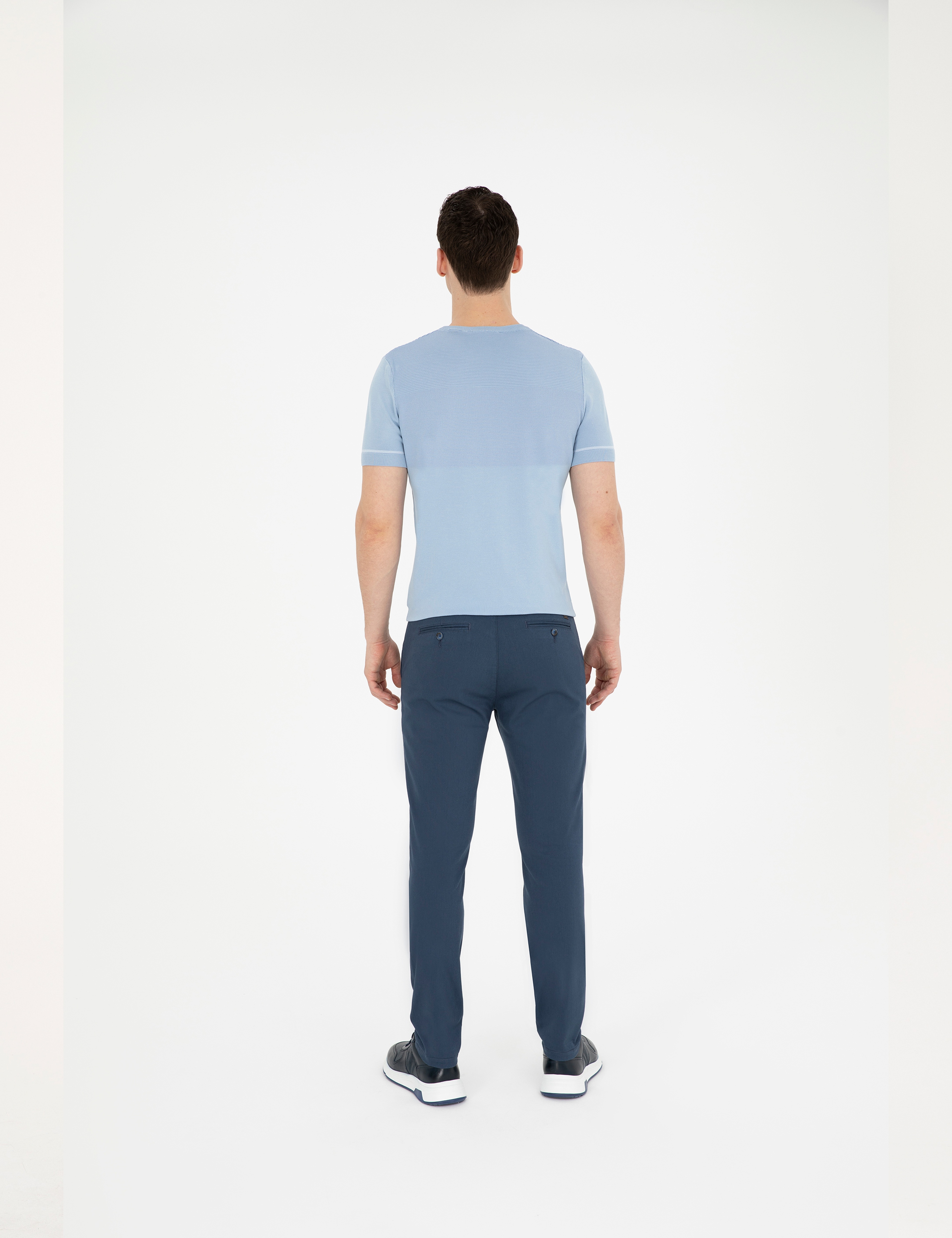 İndigo Armürlü Slim Fit Kanvas Pantolon - Image 4