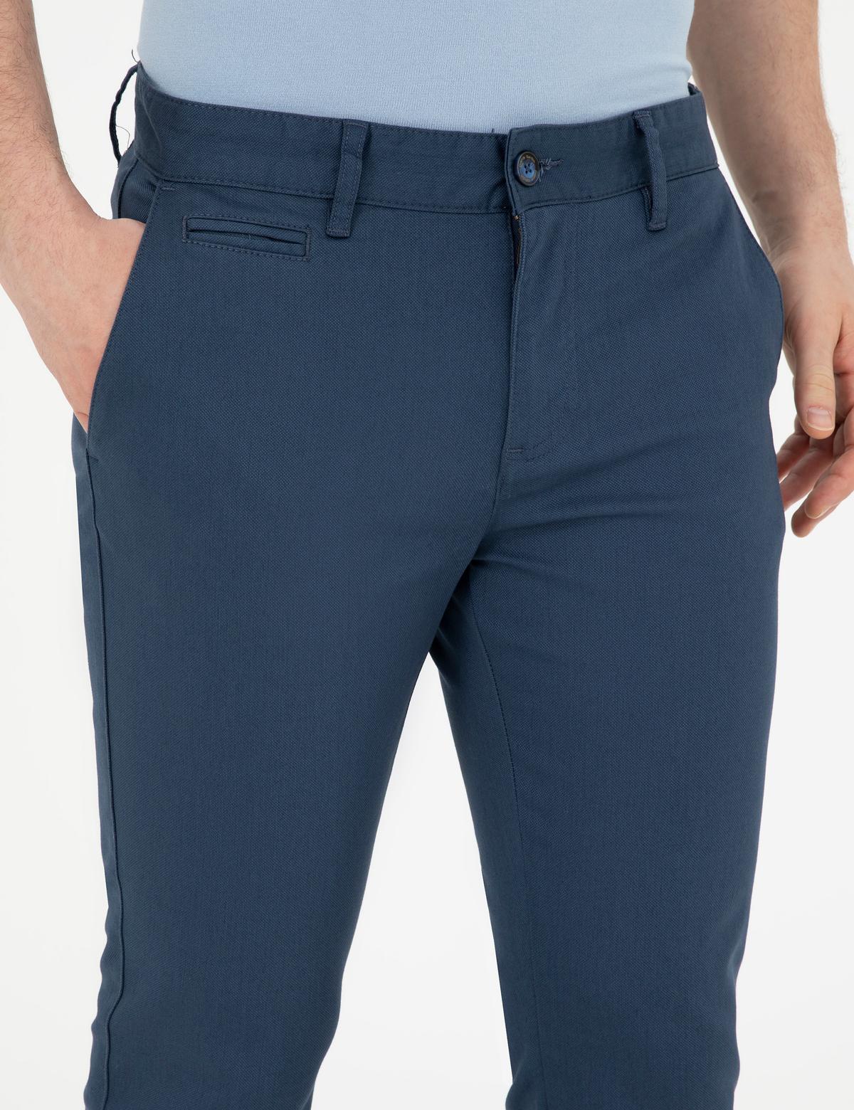 İndigo Armürlü Slim Fit Kanvas Pantolon - 50291545083