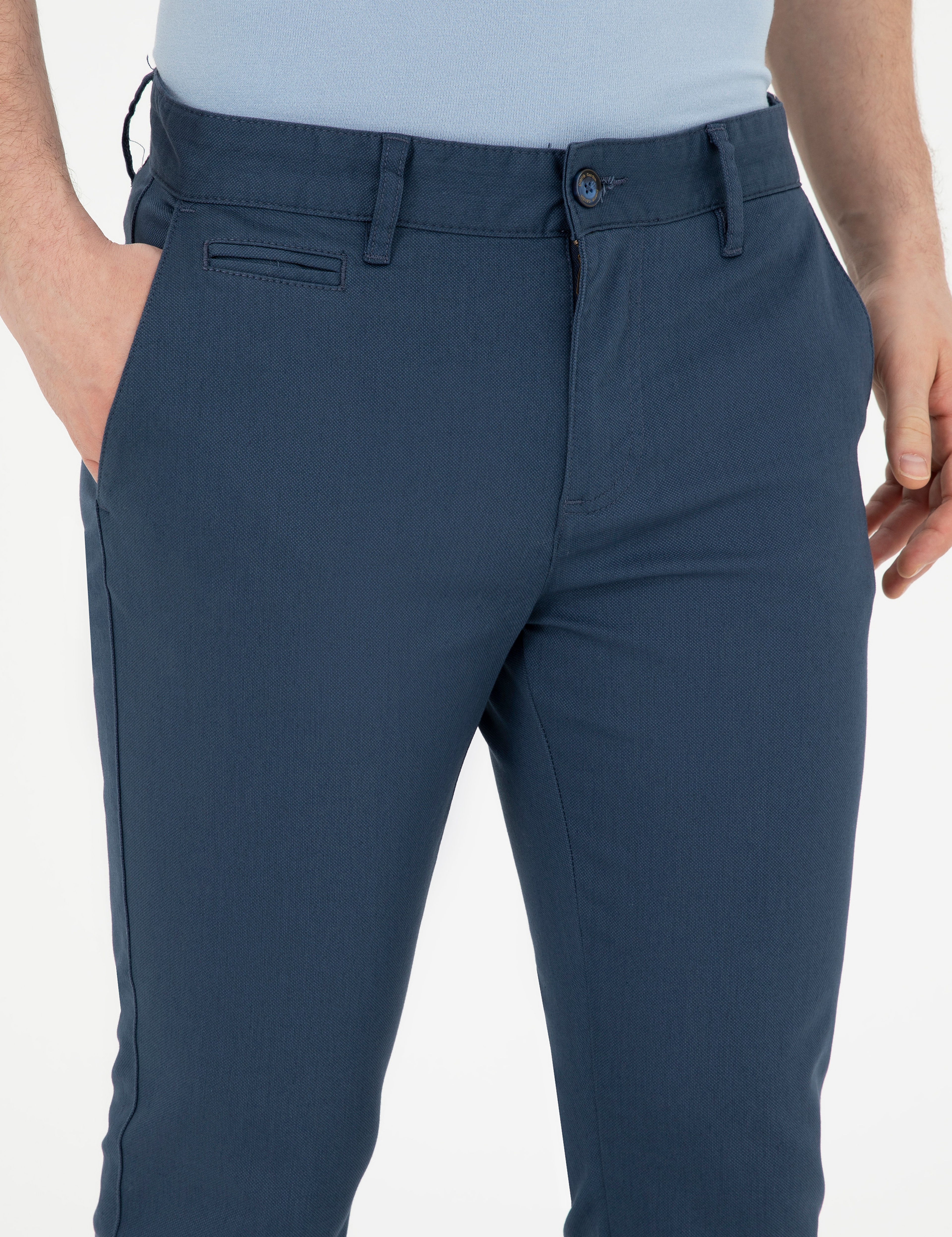 İndigo Armürlü Slim Fit Kanvas Pantolon - Image 5