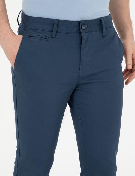 İndigo Armürlü Slim Fit Kanvas Pantolon - 50291545083