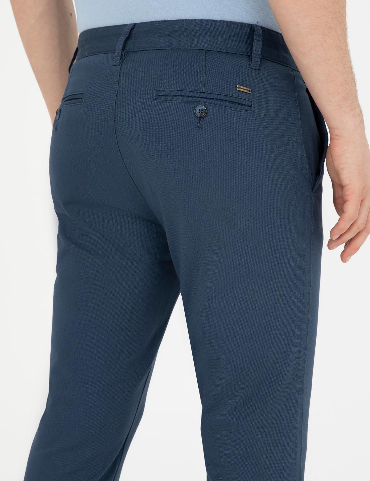 İndigo Armürlü Slim Fit Kanvas Pantolon - 50291545083