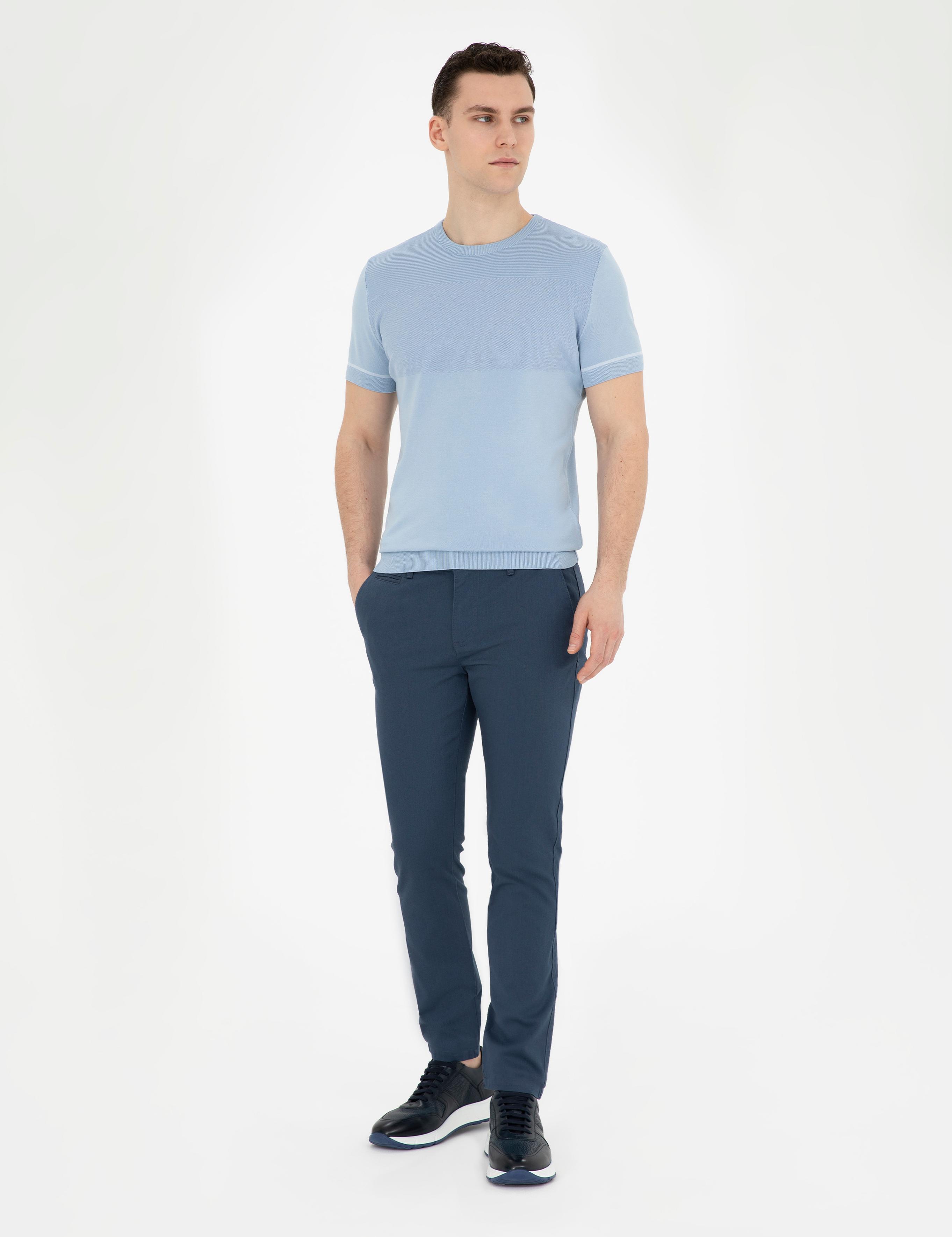 İndigo Armürlü Slim Fit Kanvas Pantolon