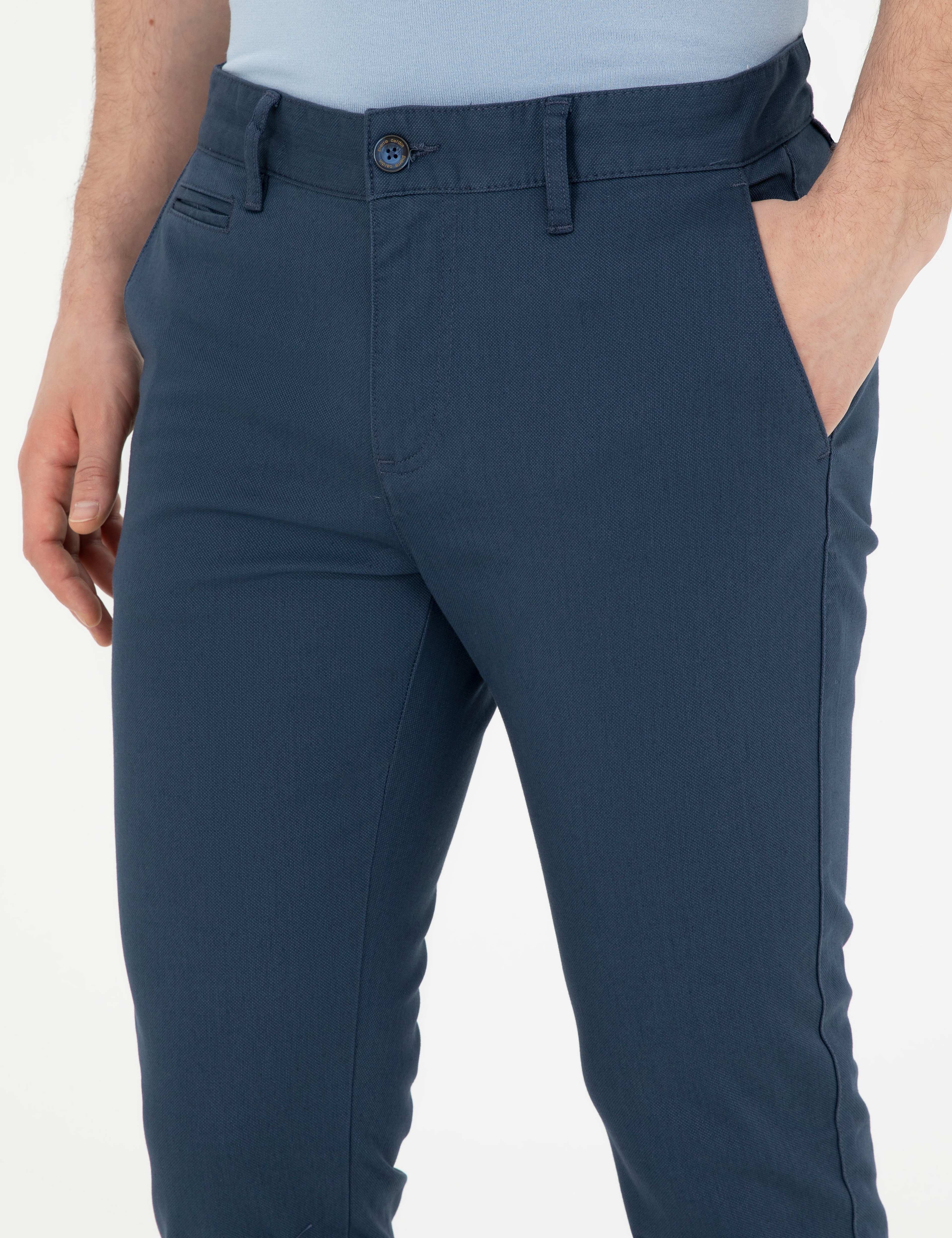 İndigo Armürlü Slim Fit Kanvas Pantolon - Image 6