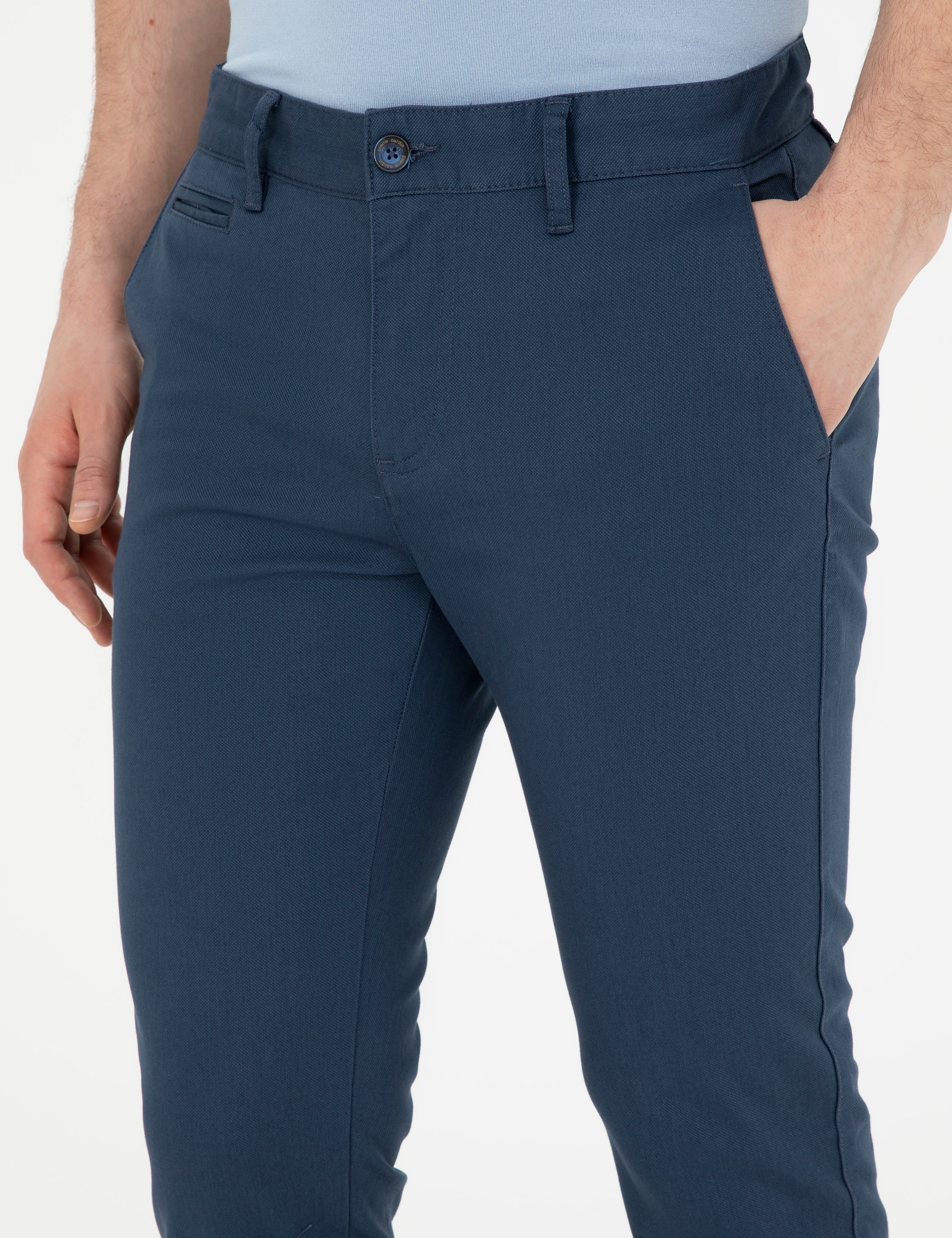 İndigo Armürlü Slim Fit Kanvas Pantolon