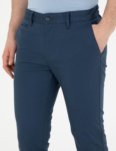 İndigo Armürlü Slim Fit Kanvas Pantolon - 50291545083