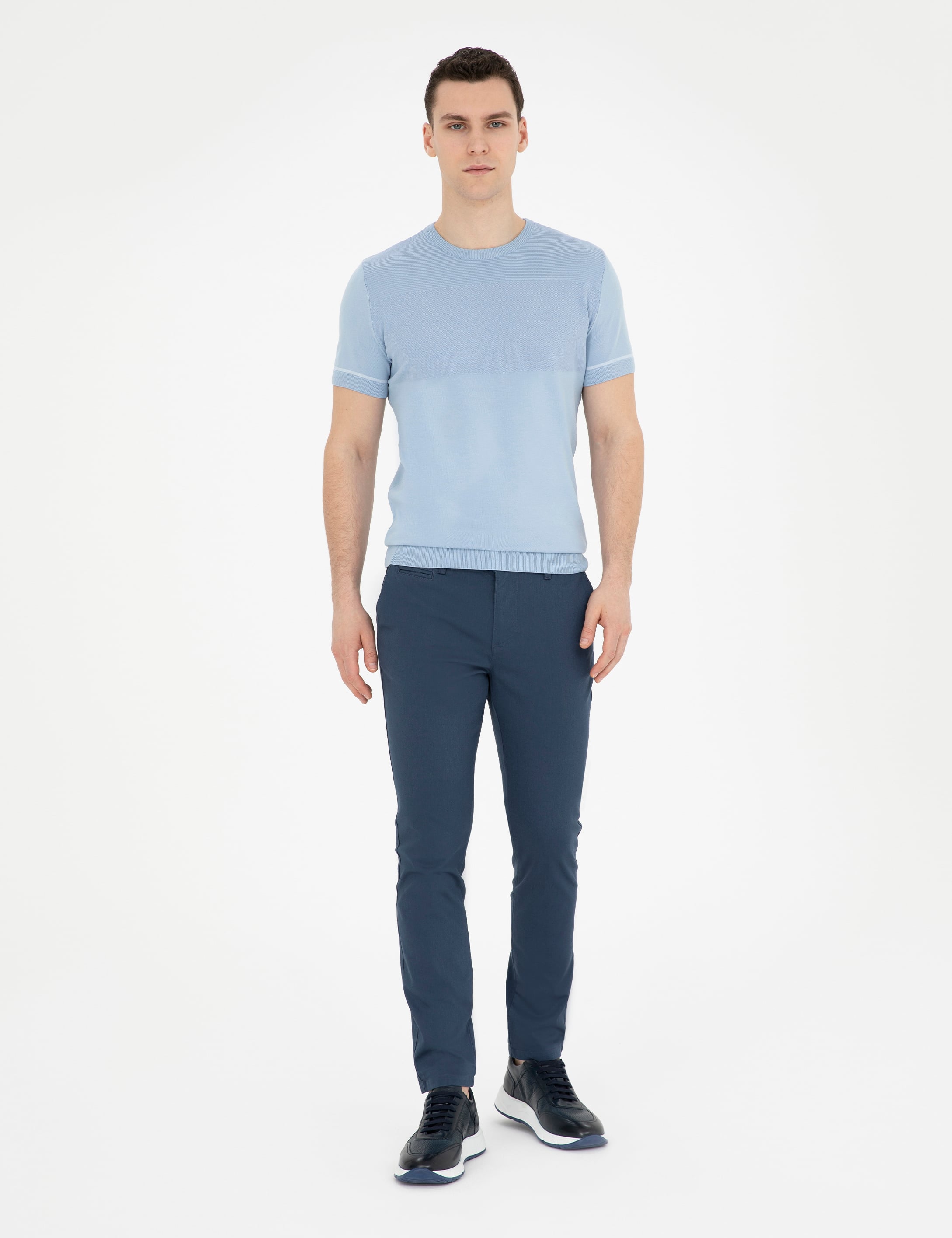 İndigo Armürlü Slim Fit Kanvas Pantolon