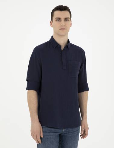 Lacivert Comfort Fit Uzun Kollu Gömlek