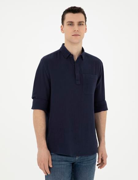 Lacivert Comfort Fit Uzun Kollu Gömlek - 50284592023