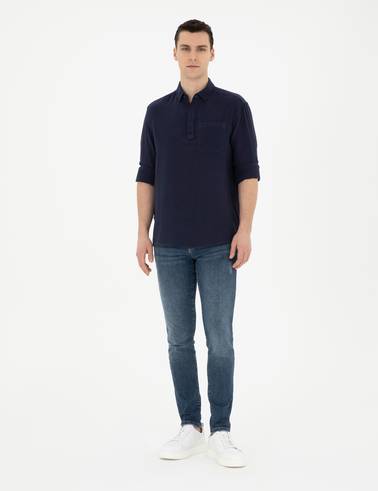 Lacivert Comfort Fit Uzun Kollu Gömlek