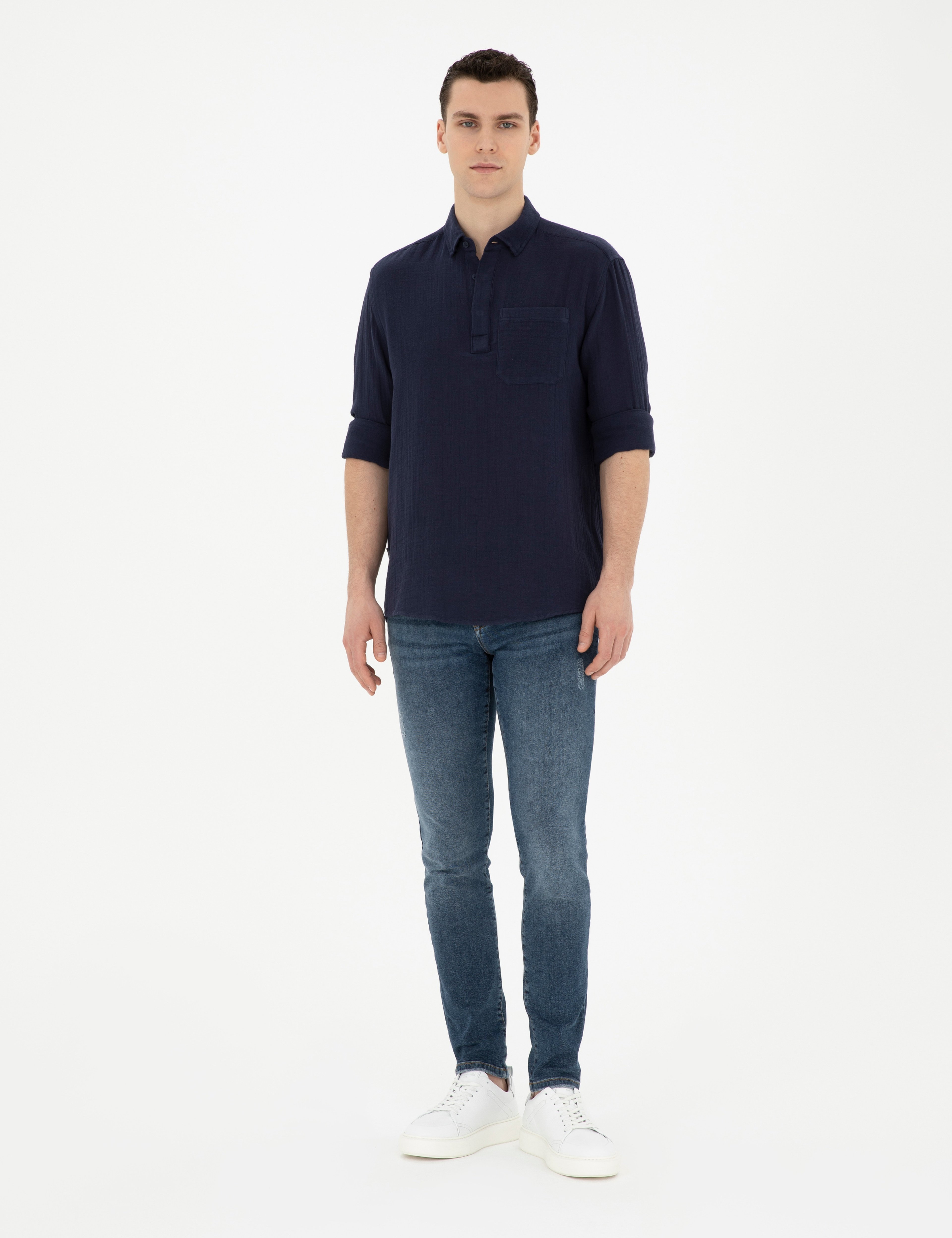 Lacivert Comfort Fit Uzun Kollu Gömlek - Image 4