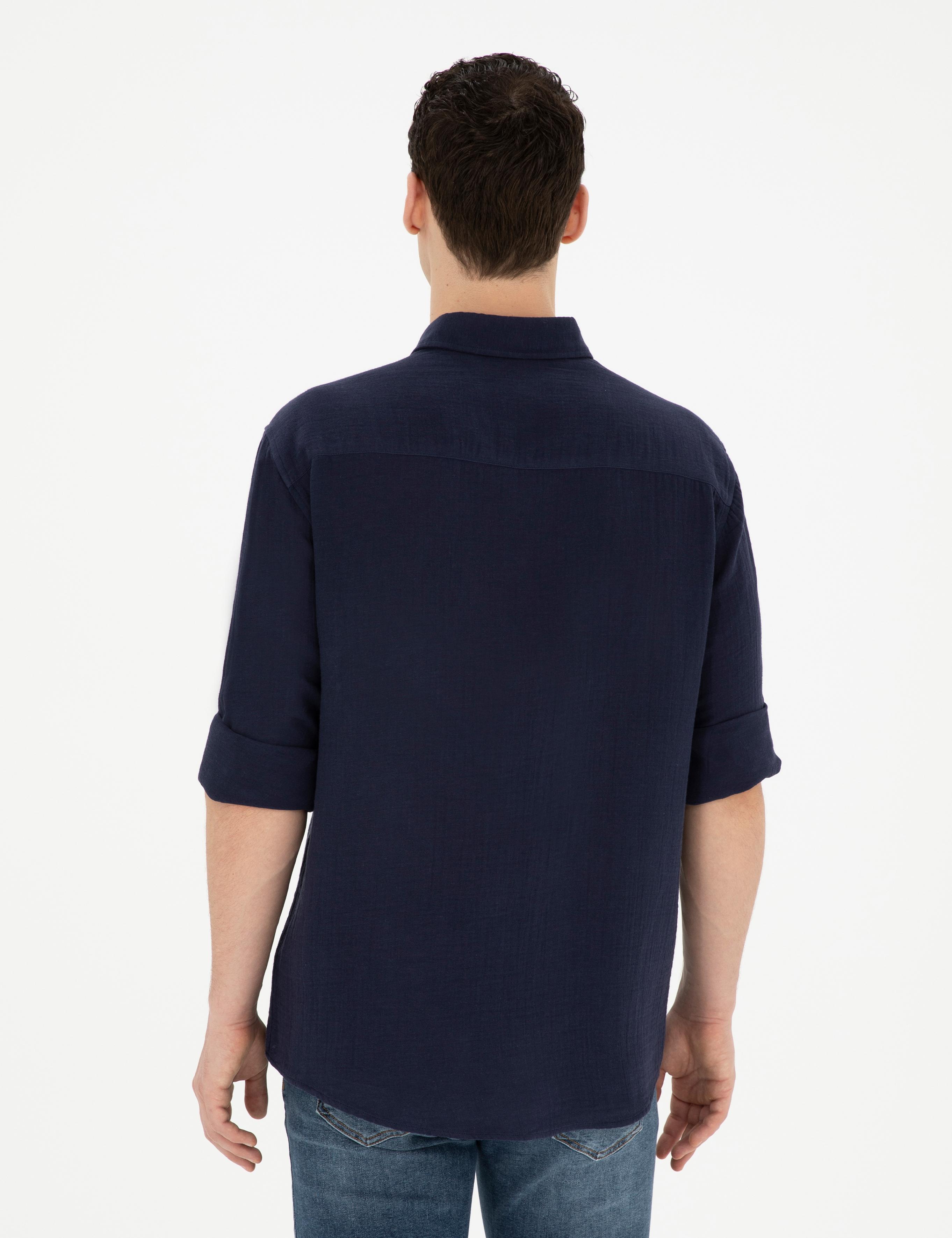 Lacivert Comfort Fit Uzun Kollu Gömlek