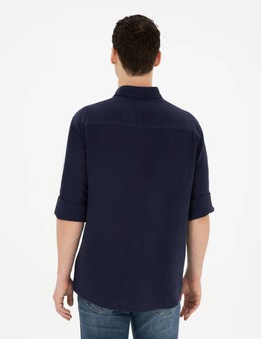 Lacivert Comfort Fit Uzun Kollu Gömlek