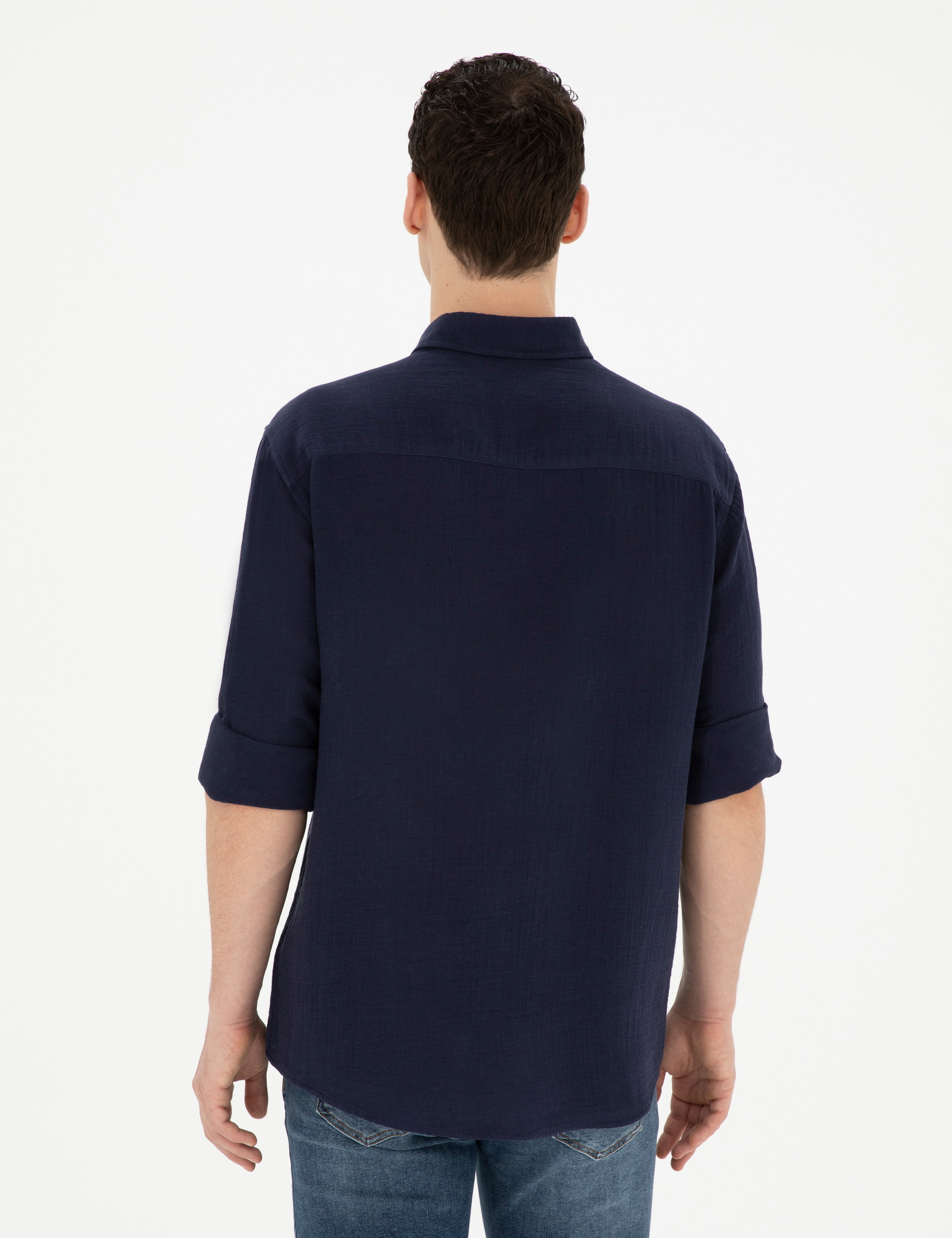 Lacivert Comfort Fit Uzun Kollu Gömlek