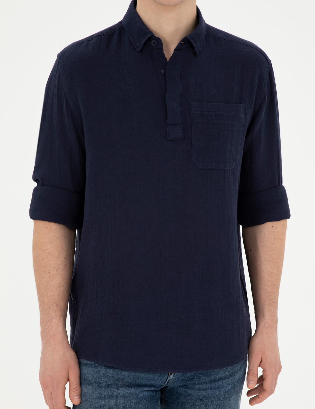 Lacivert Comfort Fit Uzun Kollu Gömlek - 50284592023