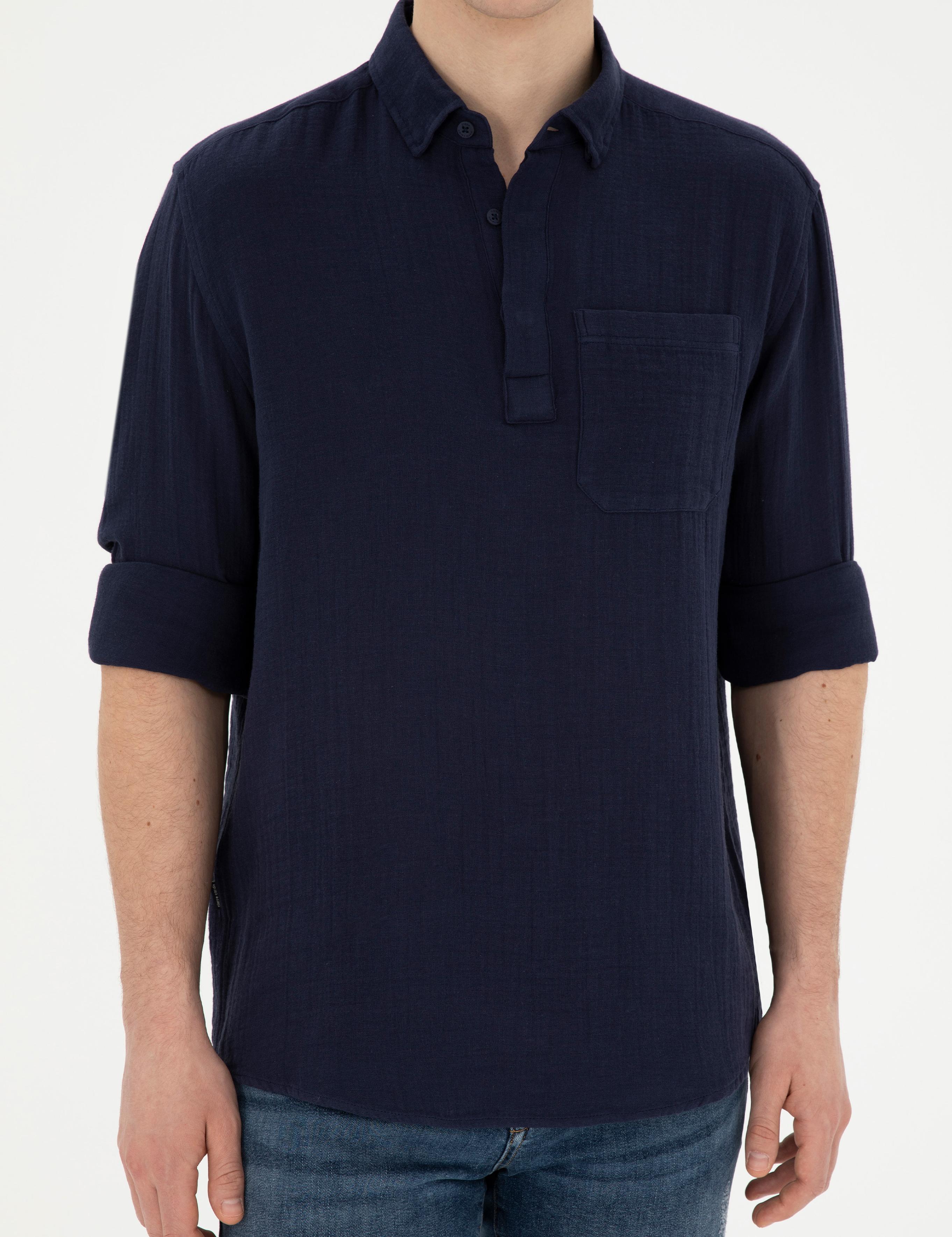 Lacivert Comfort Fit Uzun Kollu Gömlek