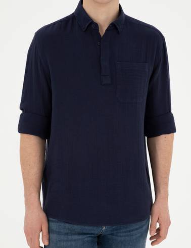 Lacivert Comfort Fit Uzun Kollu Gömlek