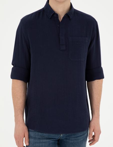 Lacivert Comfort Fit Uzun Kollu Gömlek - 50284592023