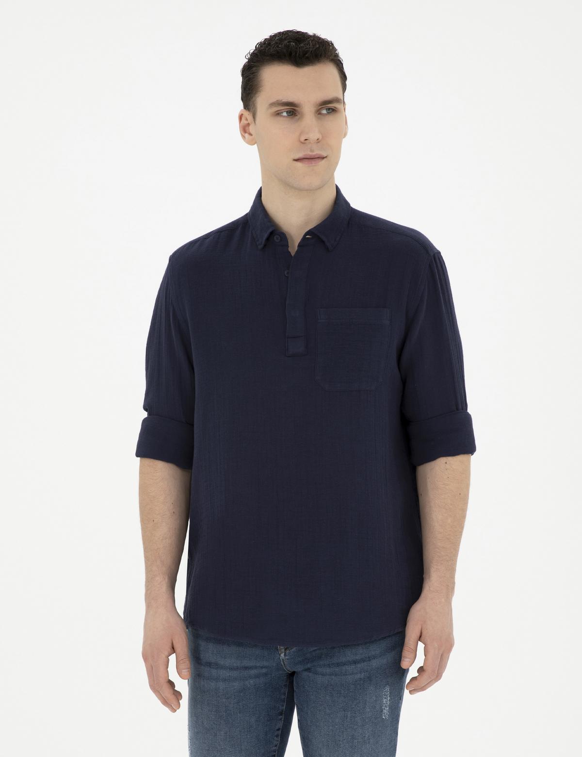 Lacivert Comfort Fit Uzun Kollu Gömlek