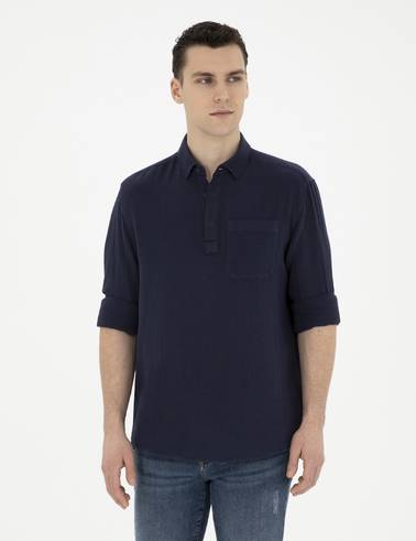 Lacivert Comfort Fit Uzun Kollu Gömlek