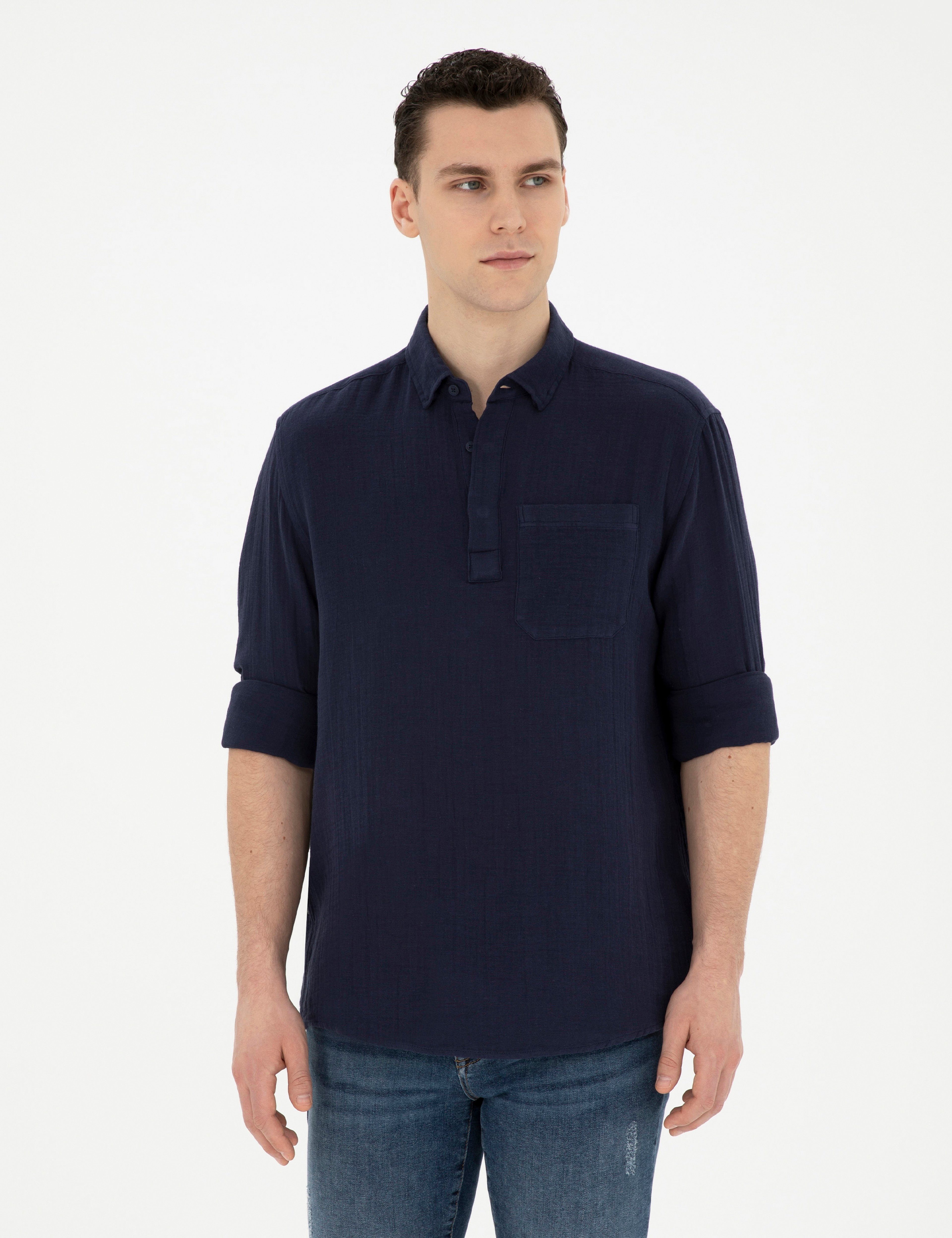 Lacivert Comfort Fit Uzun Kollu Gömlek - Image 1