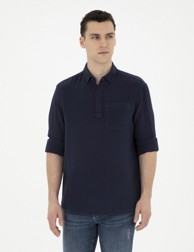 Lacivert Comfort Fit Uzun Kollu Gömlek