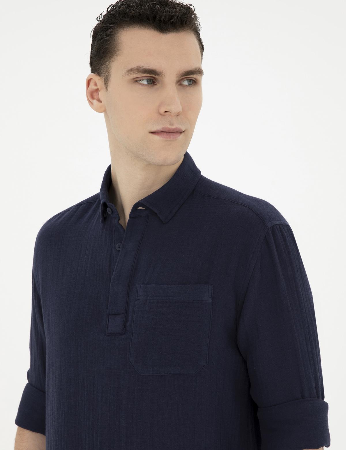 Lacivert Comfort Fit Uzun Kollu Gömlek - 50284592023