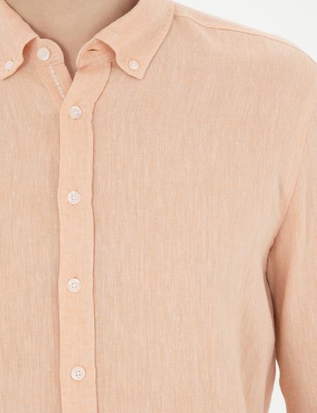 Yavruağzı Keten Karışımlı Regular Fit Uzun Kollu Gömlek - 50287991033