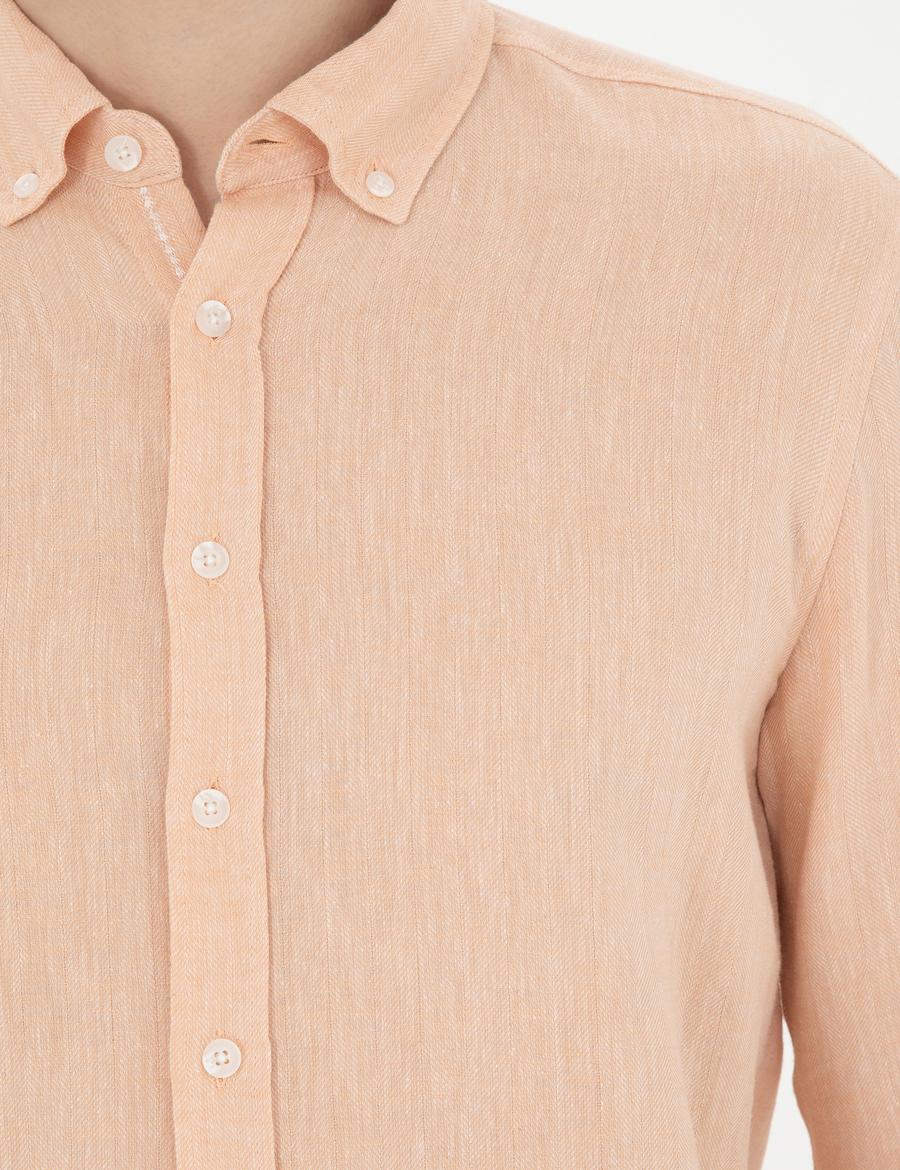 Yavruağzı Keten Karışımlı Regular Fit Uzun Kollu Gömlek