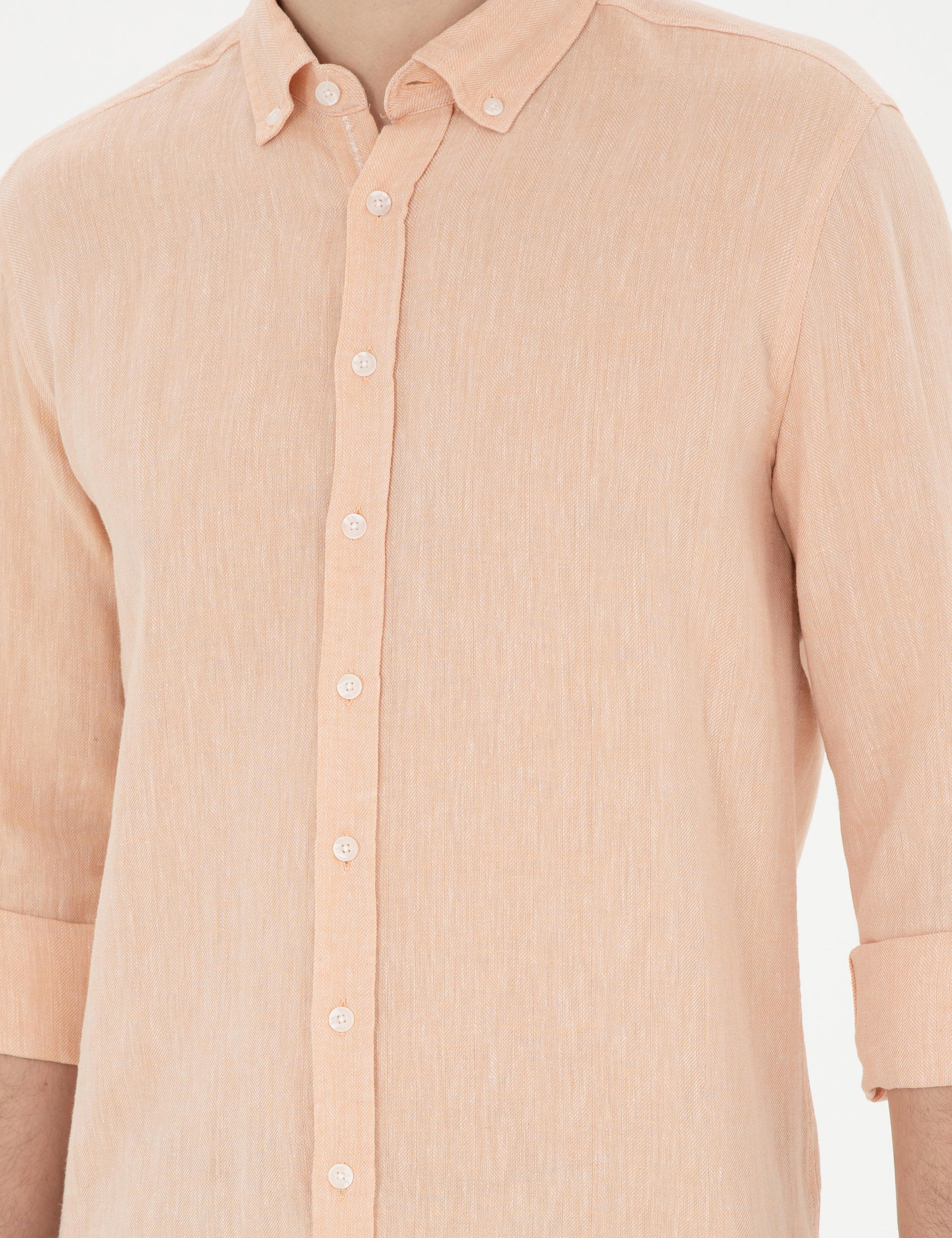 Yavruağzı Keten Karışımlı Regular Fit Uzun Kollu Gömlek