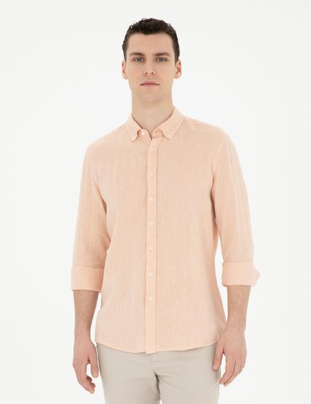 Yavruağzı Keten Karışımlı Regular Fit Uzun Kollu Gömlek - 50287991033